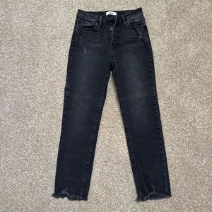 Washed Black Straight Leg Jeans - High Rise